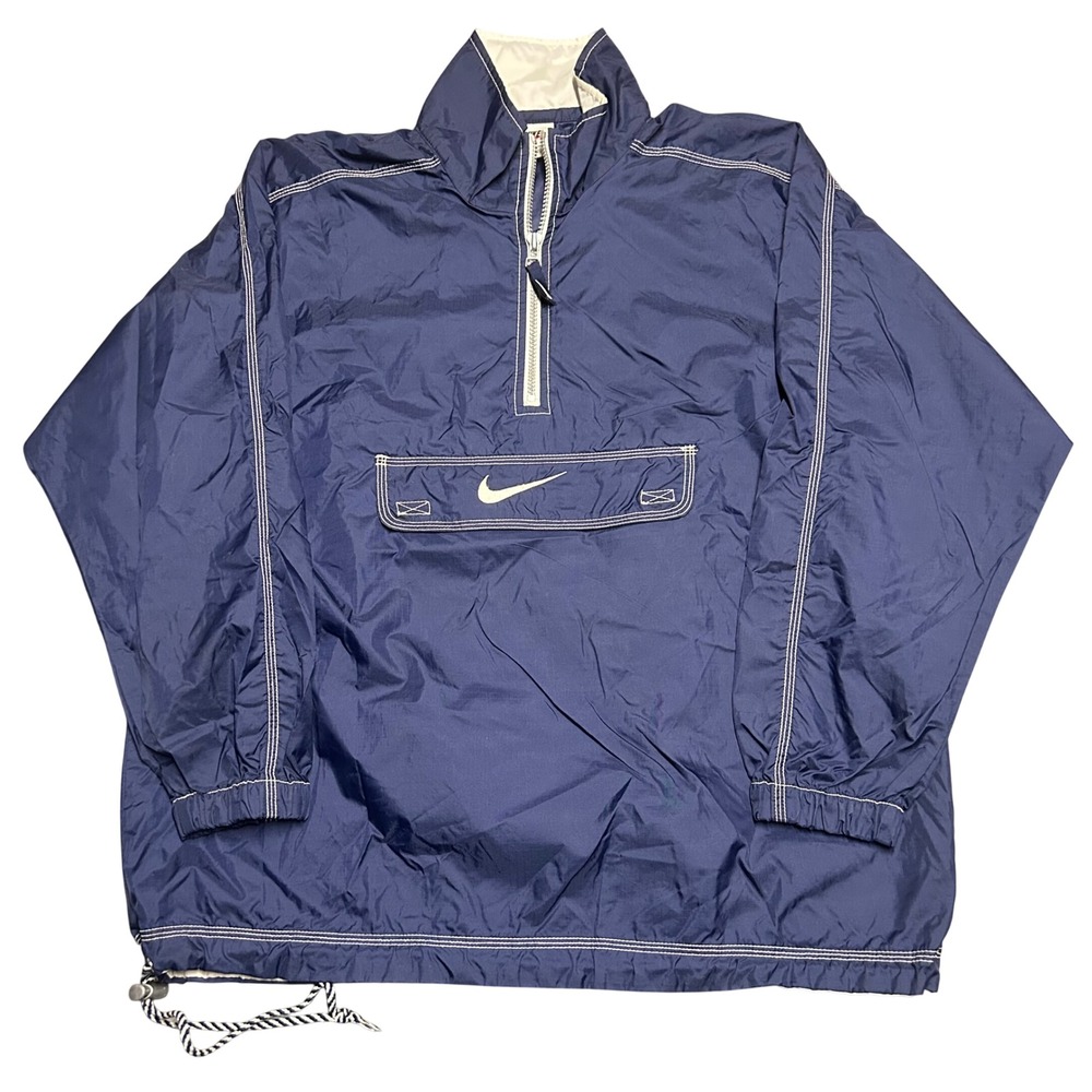 Nike Windbreaker Anorak Navy Boys Size L (14-16) Vintage Swoosh Pullover Jacket